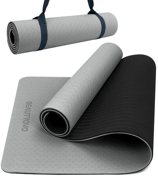 Yoga Mat with Strap 1/3 Inch Extra Thick Yoga Mat Double-sided Non Slip Professional TPE Yoga Mats for Women Men Workout Mat for Yoga Pilates and Floor Exercises